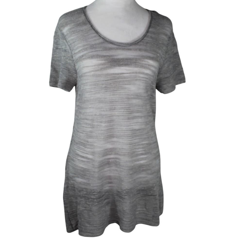 Eileen Fisher Sheer Open Knit Longline T-shirt Mesh Artsy Lagenlook Gray Medium